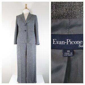 Evan Picone Womens Plus Size Solid Gray Pant Suit Size 14 Formal Business Career